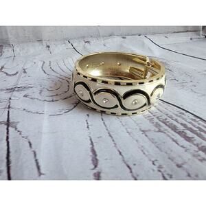 Black White Enamel Gem Hinged Bracelet Bangle Chunky Round Classic Fashion